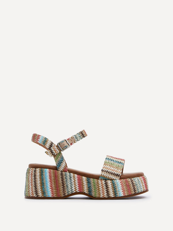 Linzi Multi Coloured Raffia Square Toe Espadrille Flatform Sandal