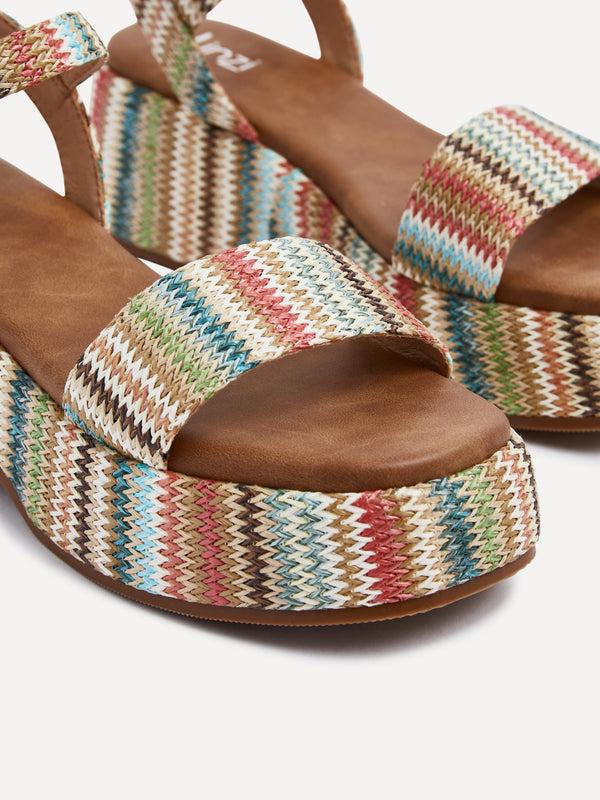 Linzi Multi Coloured Raffia Square Toe Espadrille Flatform Sandal