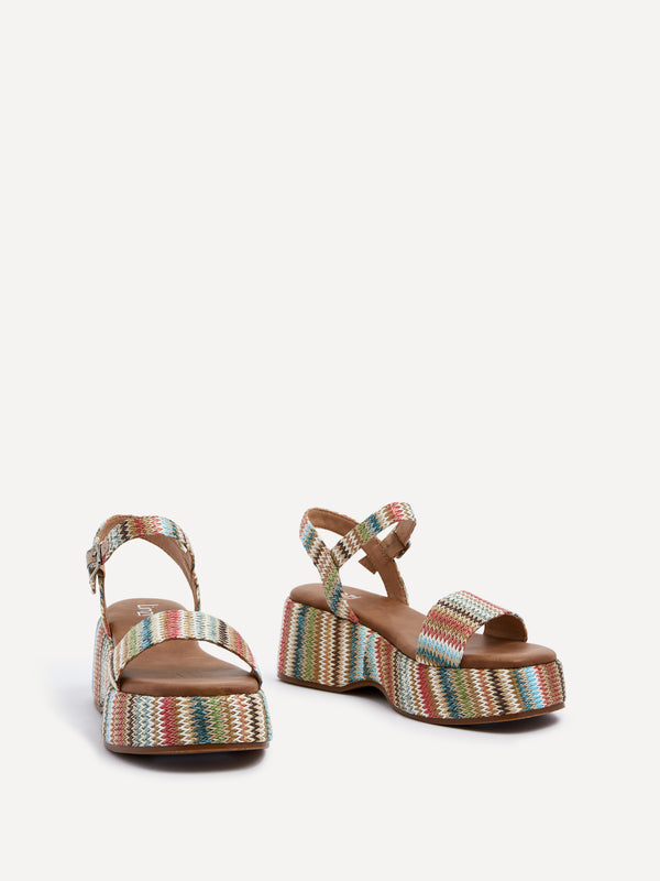 Linzi Multi Coloured Raffia Square Toe Espadrille Flatform Sandal