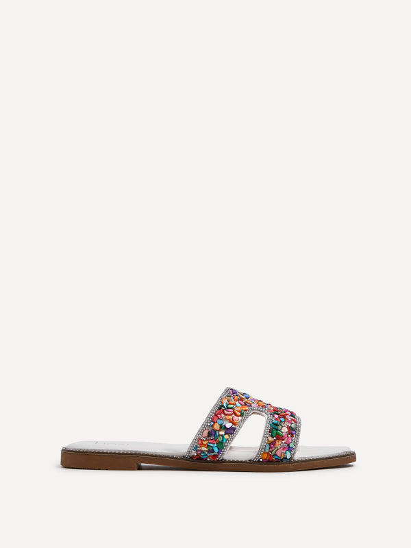 Linzi Multicoloured Embellished Link Design Flat Sandal