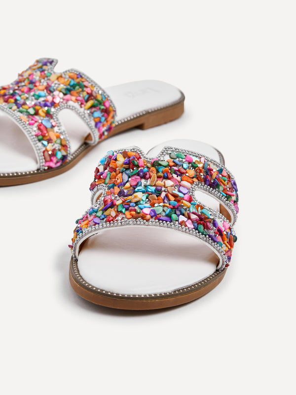 Linzi Multicoloured Embellished Link Design Flat Sandal