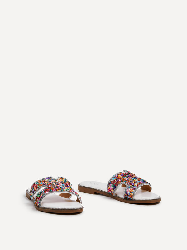 Linzi Multicoloured Embellished Link Design Flat Sandal