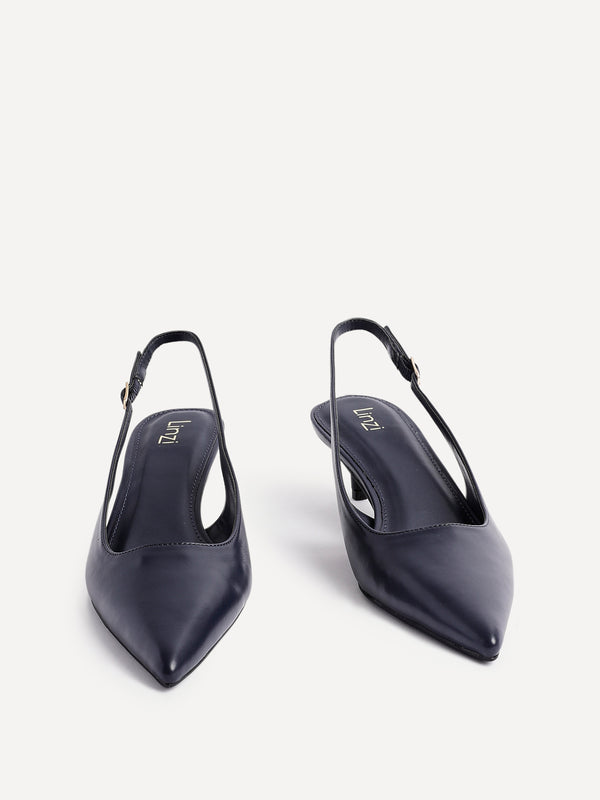 Linzi Navy Faux Leather Slingback Kitten Court Heels