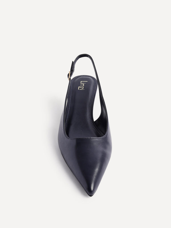 Linzi Navy Faux Leather Slingback Kitten Court Heels