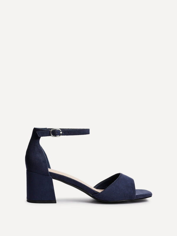 linzi Navy Faux Suede Closed Back Block Heeled Sandals