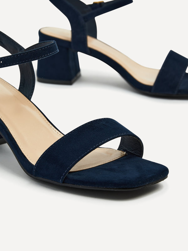 Linzi Navy Faux Suede Low Chunky Block Heeled Sandal