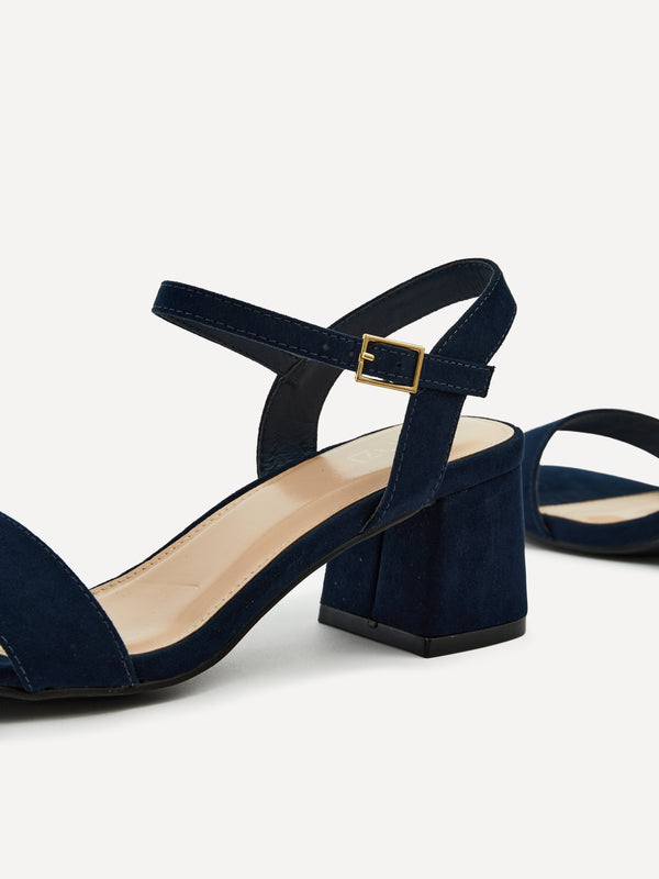 Linzi Navy Faux Suede Low Chunky Block Heeled Sandal