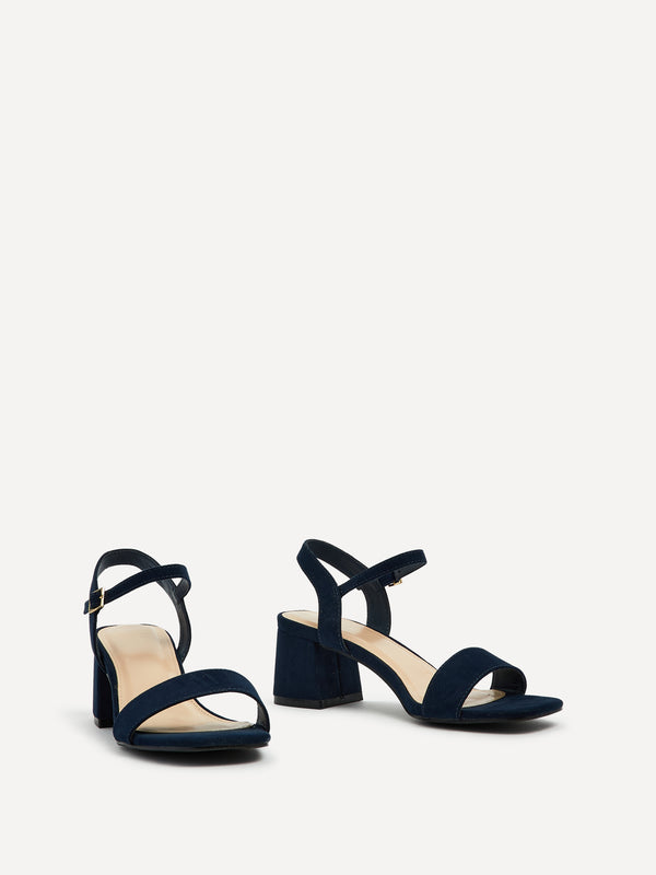 Linzi Navy Faux Suede Low Chunky Block Heeled Sandal