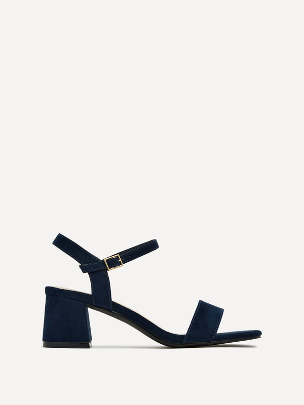 linzi Navy Faux Suede Low Chunky Block Heeled Sandal