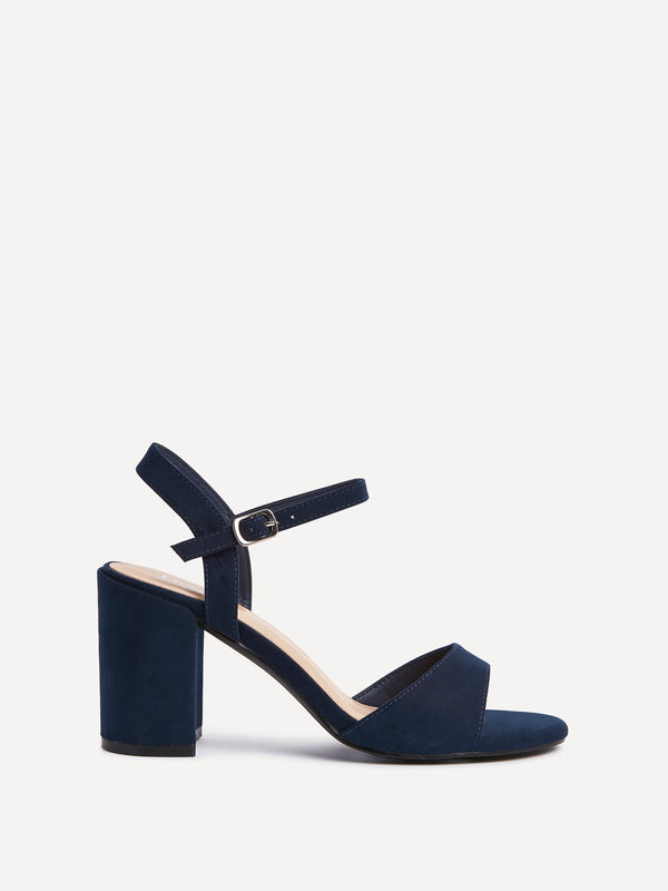 Linzi Navy Faux Suede Open Back Barely There Block Heel