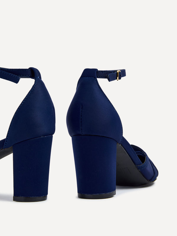 Linzi Navy Scuba Block Court Heel With Mesh Front Detail