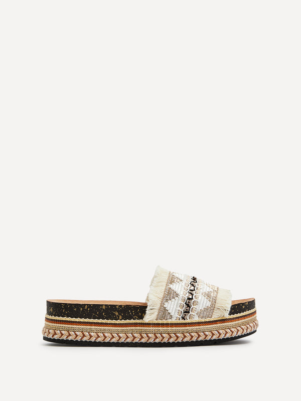 Linzi Neutral Flatform Slip On Sandal With Embellished Front Strap