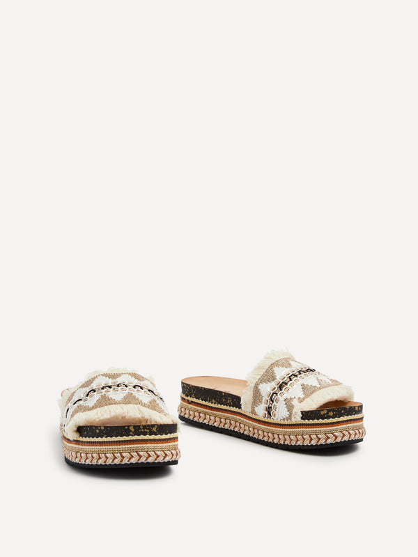 Linzi Neutral Flatform Slip On Sandal With Embellished Front Strap