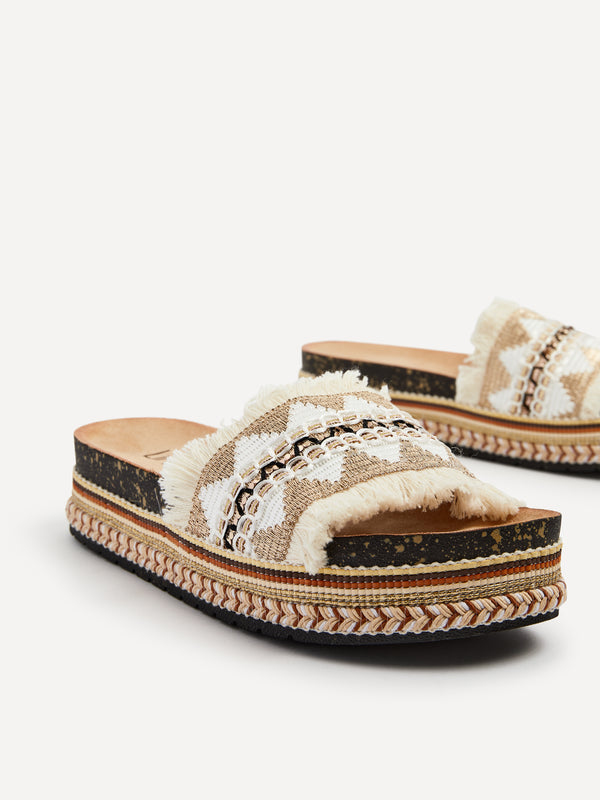 Linzi Neutral Flatform Slip On Sandal With Embellished Front Strap