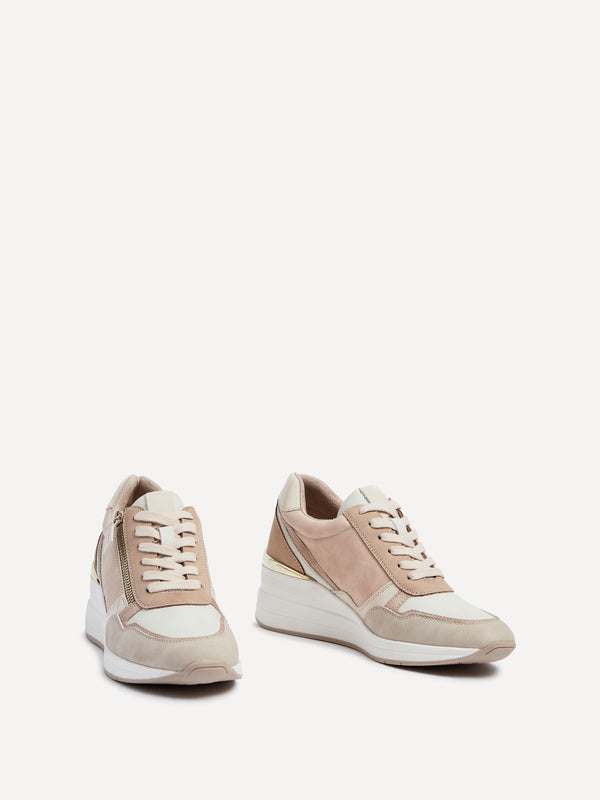 Linzi Nude Colour Block Wedge Trainer With Zip Detail