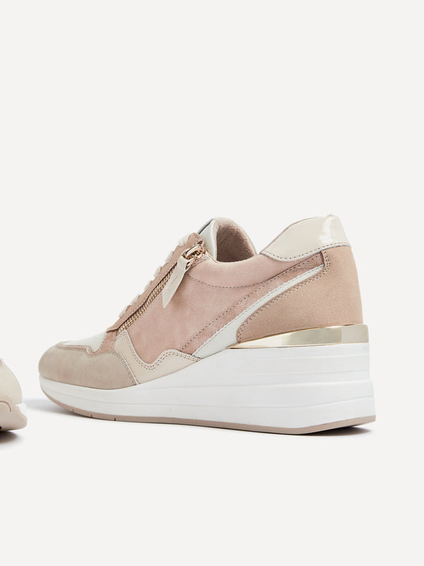 Linzi Nude Colour Block Wedge Trainer With Zip Detail