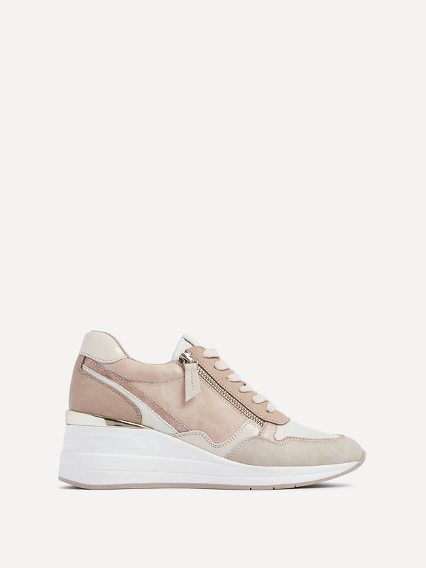 linzi Nude Colour Block Wedge Trainer With Zip Detail