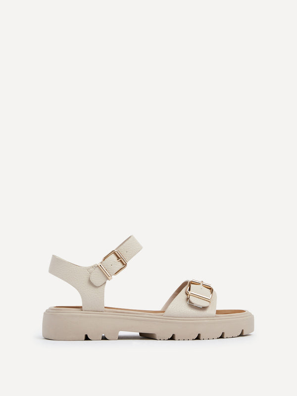 Linzi Nude Faux Grain Leather Chunky Sandal With Buckle Detail