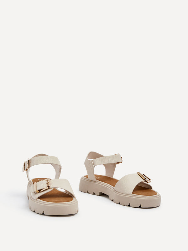 Linzi Nude Faux Grain Leather Chunky Sandal With Buckle Detail