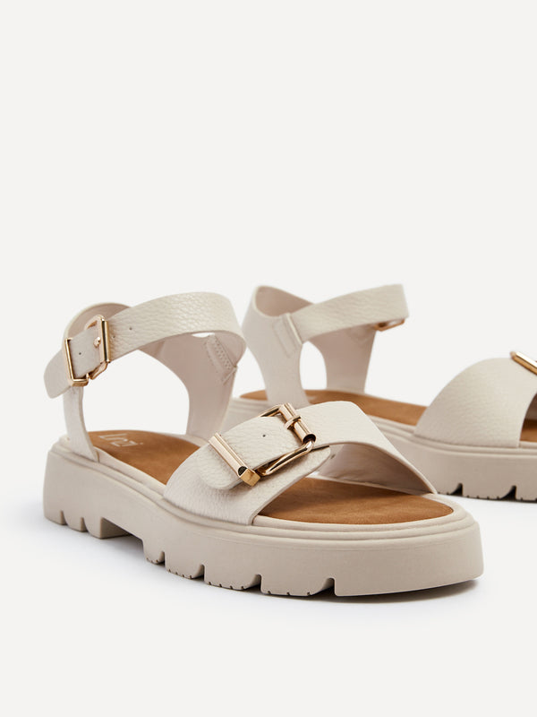 Linzi Nude Faux Grain Leather Chunky Sandal With Buckle Detail