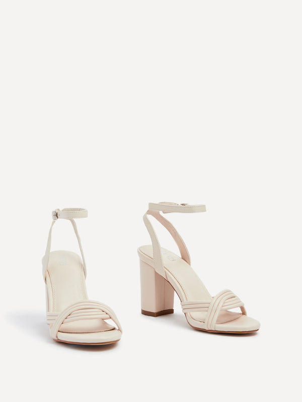 Linzi Nude Faux Leather Block Heeled Sandal With Intertwined Front Straps