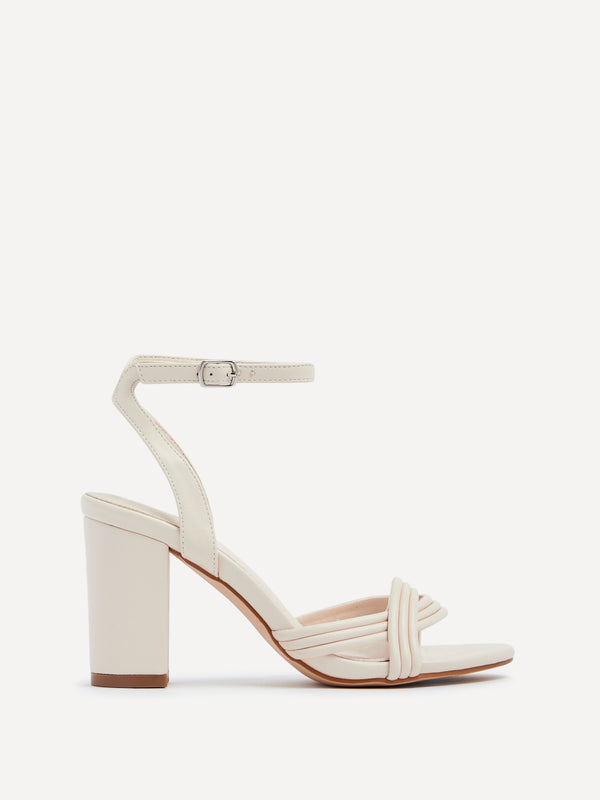 linzi Nude Faux Leather Block Heeled Sandal With Intertwined Front Straps