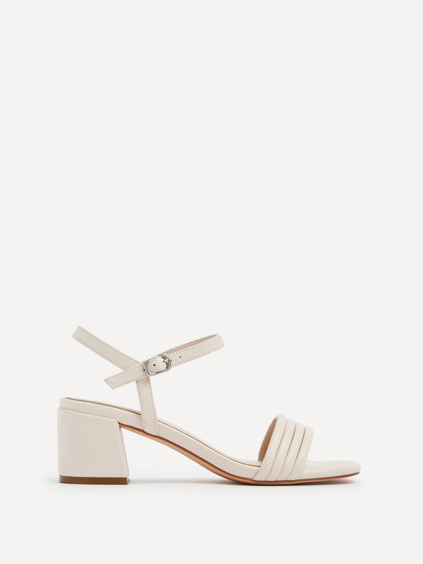 Linzi Nude Faux Leather Block Heeled Sandal With Ribbed Front Strap