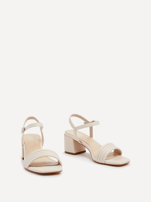 Linzi Nude Faux Leather Block Heeled Sandal With Ribbed Front Strap