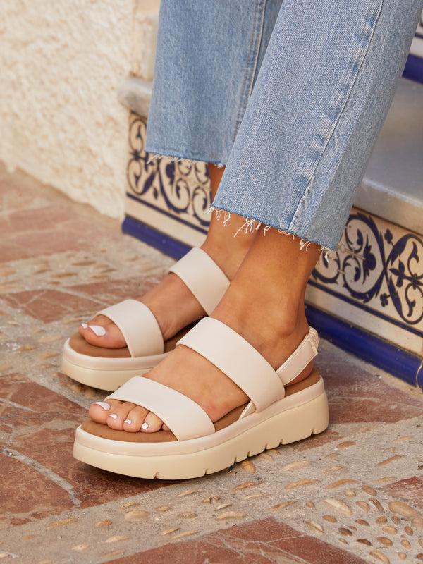 linzi Nude Faux Leather Chunky Padded Flatform Sandal
