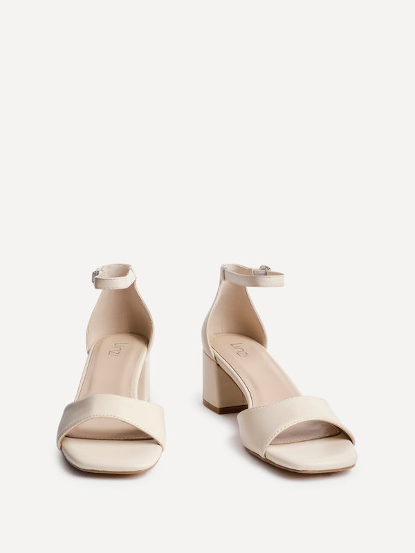 Linzi Nude Faux Leather Closed Back Block Heeled Sandals