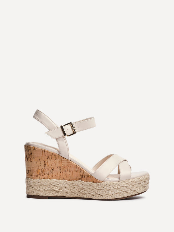 Linzi Nude Faux Leather Cork Wedge With Rope Detailing