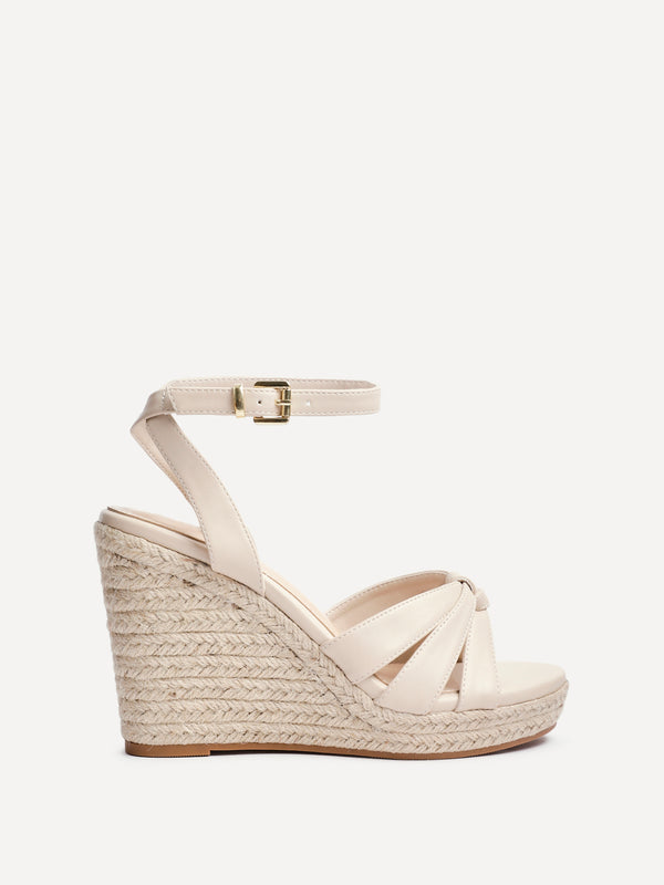 Linzi Nude Faux Leather Espadrille Wedge With Knotted Front Strap