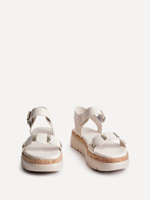 Linzi Nude Faux Leather Flatform Sandal With Gold Detailing