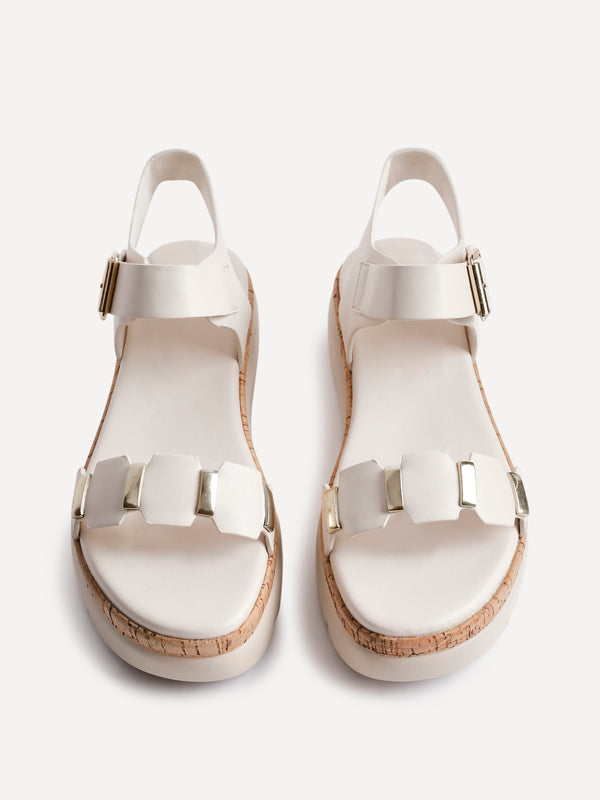 Linzi Nude Faux Leather Flatform Sandal With Gold Detailing