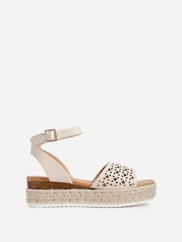 Linzi Nude Faux Leather Flatform Sandals With Laser Cut Detail
