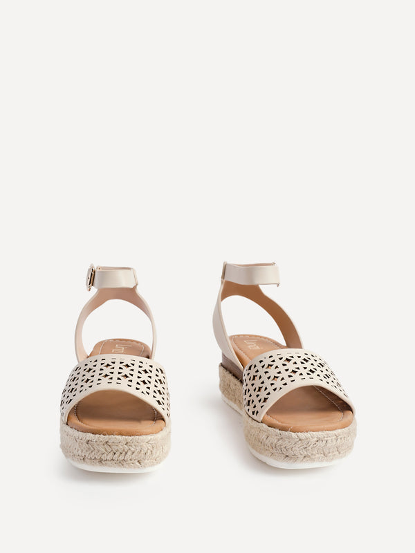 Linzi Nude Faux Leather Flatform Sandals With Laser Cut Detail