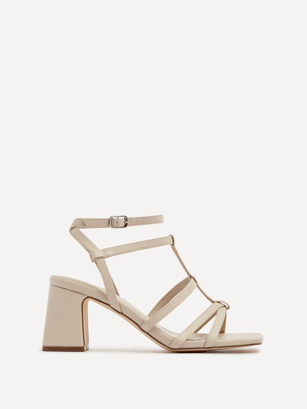 Linzi Nude Faux Leather Gladiator Style Block Heel Sandal