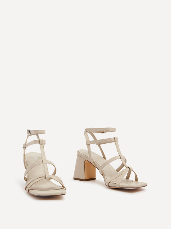 Linzi Nude Faux Leather Gladiator Style Block Heel Sandal