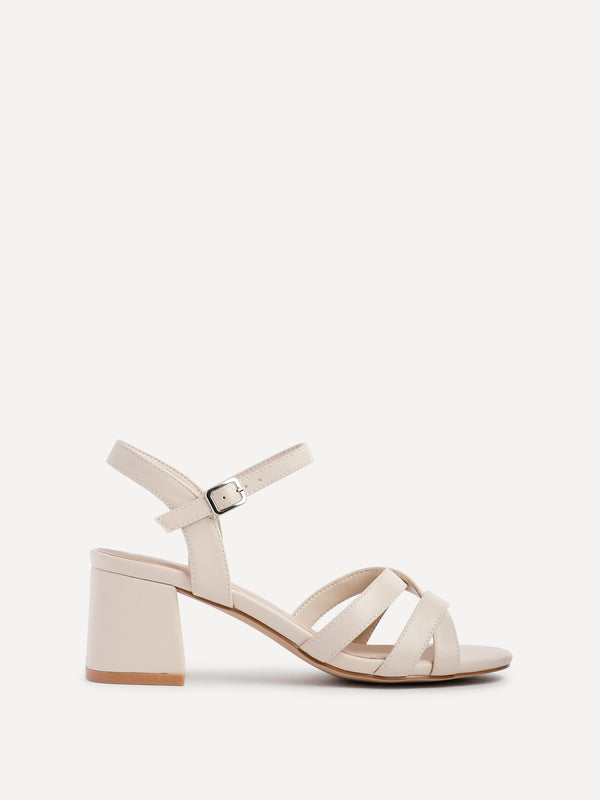 Linzi Nude Faux Leather Heeled Sandals With Crossover Straps