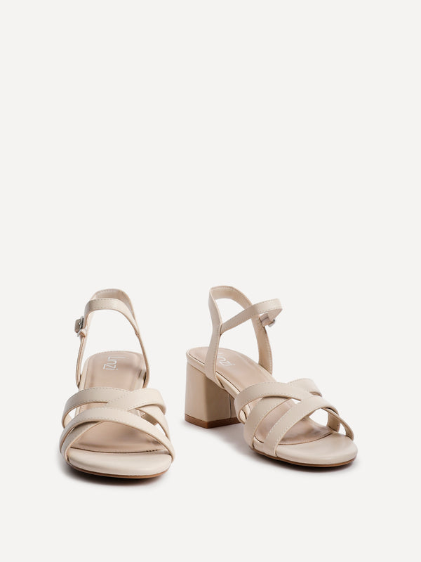 Linzi Nude Faux Leather Heeled Sandals With Crossover Straps