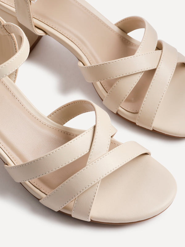 Linzi Nude Faux Leather Heeled Sandals With Crossover Straps