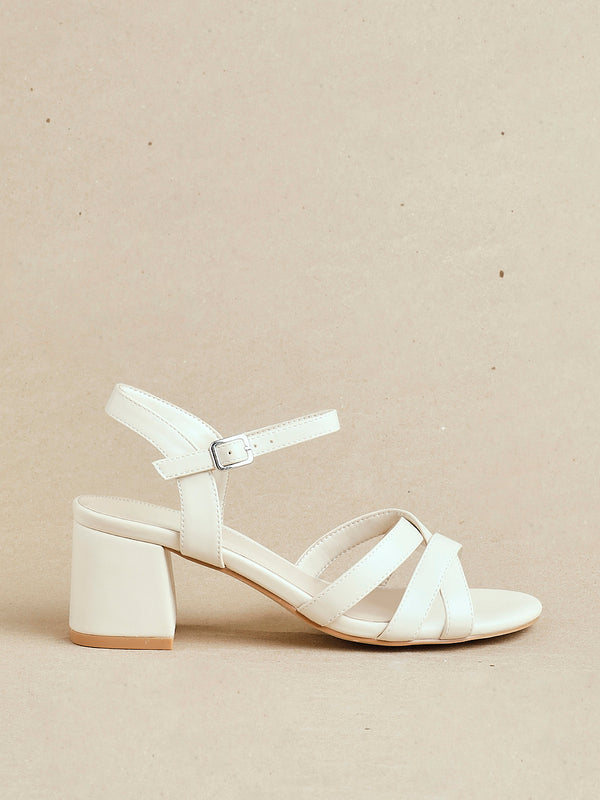 linzi Nude Faux Leather Heeled Sandals With Crossover Straps