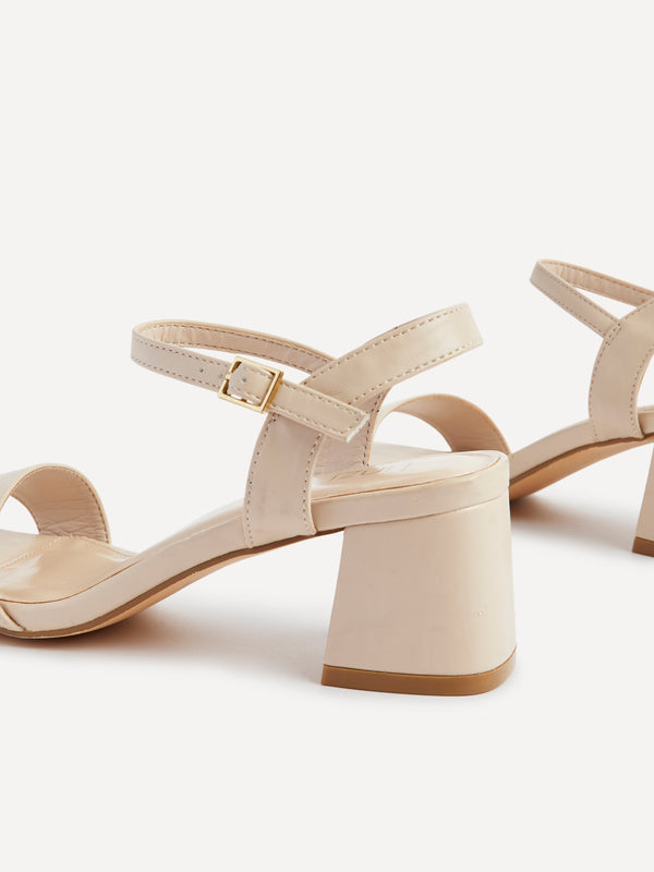 Linzi Nude Faux Leather Low Chunky Block Heeled Sandal
