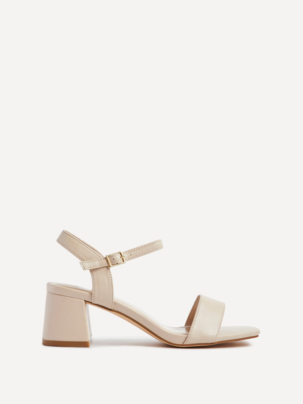 linzi Nude Faux Leather Low Chunky Block Heeled Sandal