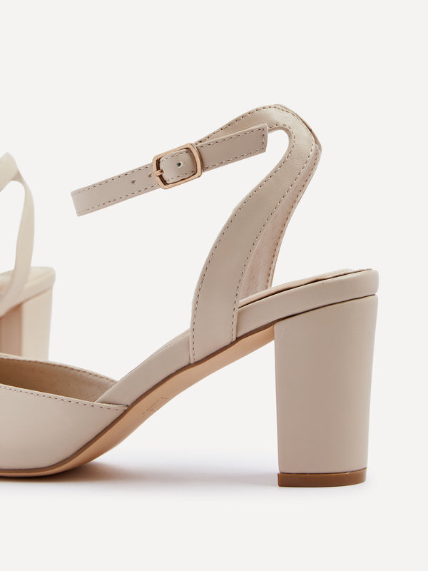 Linzi Nude Faux Leather Mid Height Court Shoe With Sandal Back