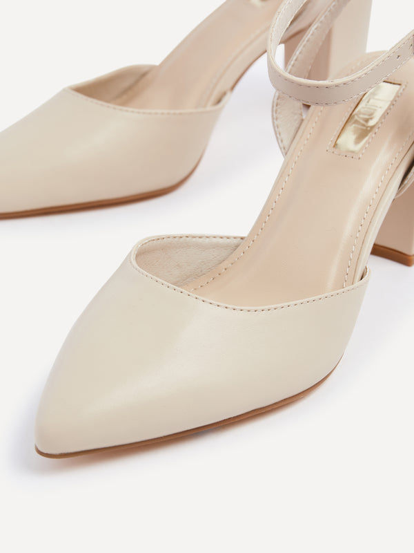 Linzi Nude Faux Leather Mid Height Court Shoe With Sandal Back