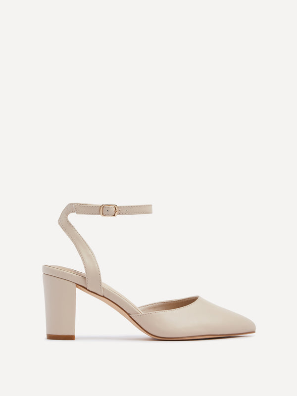 linzi Nude Faux Leather Mid Height Court Shoe With Sandal Back