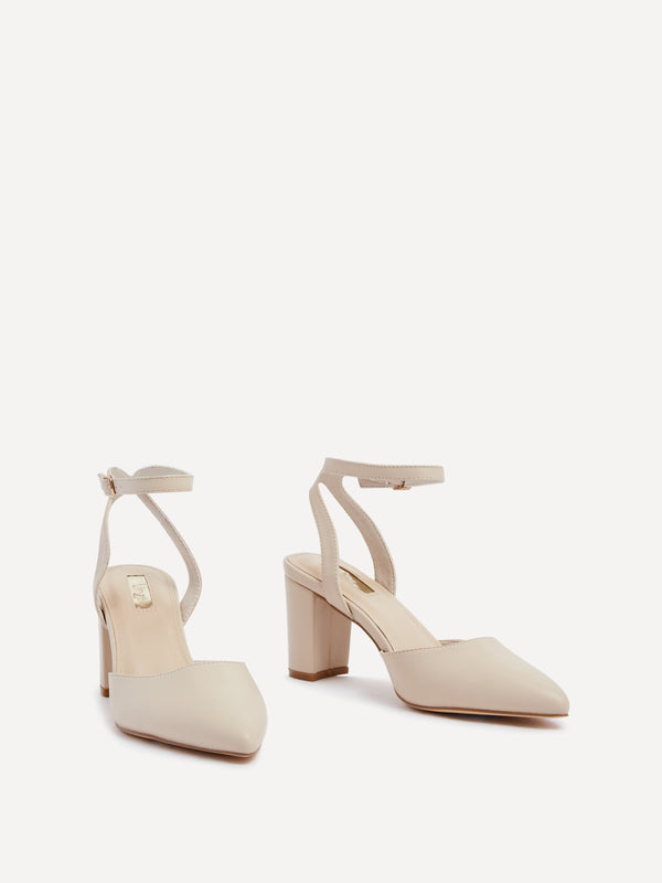 Linzi Nude Faux Leather Mid Height Court Shoe With Sandal Back