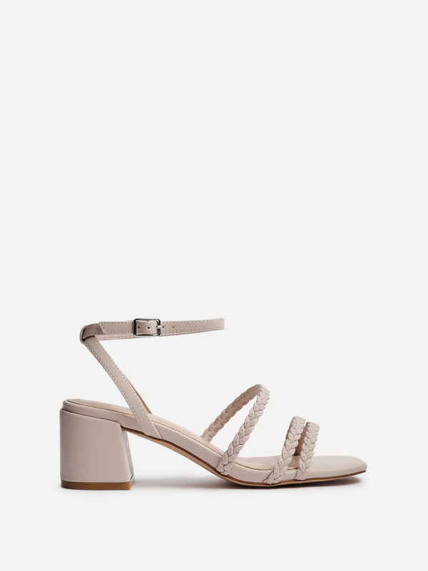Linzi Nude Faux Leather Plaited Block Heeled Sandals