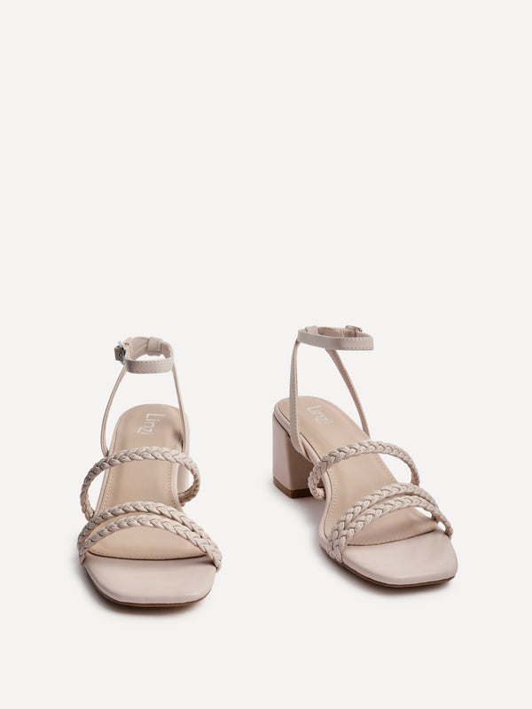 Linzi Nude Faux Leather Plaited Block Heeled Sandals